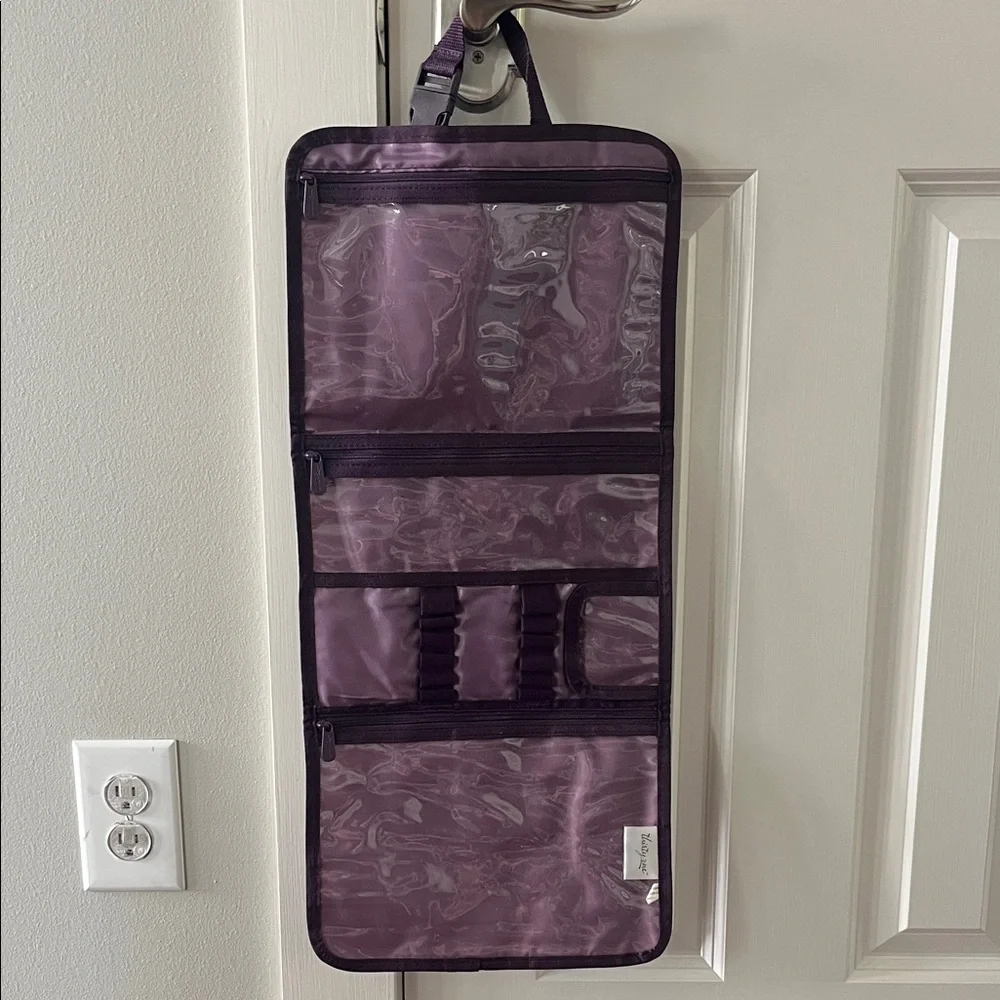thirty-one Purple and Olive Striped Hanging Makeup Organizer